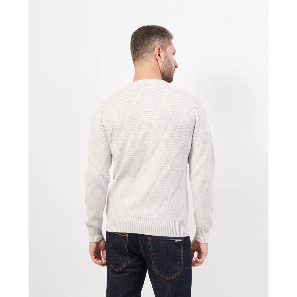 Gran Sasso Witte Kasjmiertrui Diamantpatroon White Heren