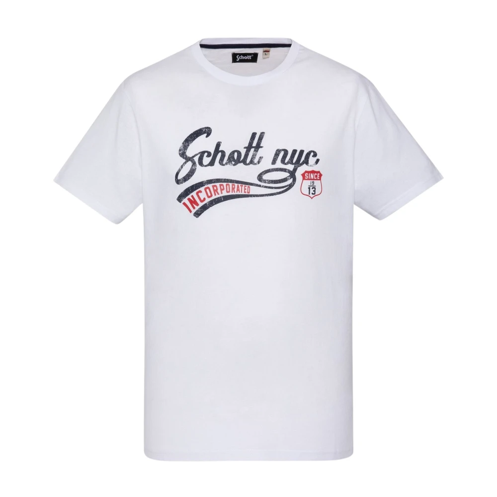 Schott NYC Katoenen handtekening T-shirt Wit White Heren