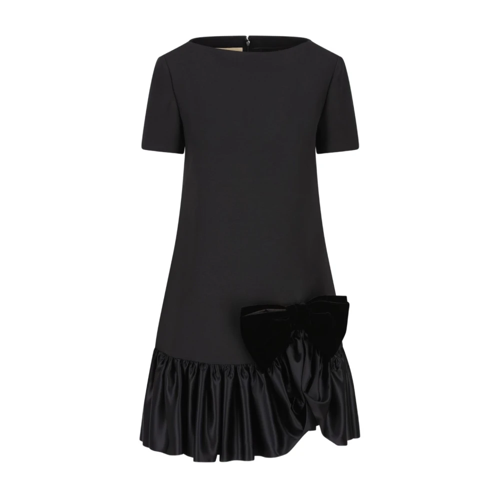 Valentino Garavani Black Short Dresses, Female, Xs, Bow Detail Wool And Silk Mini Dress