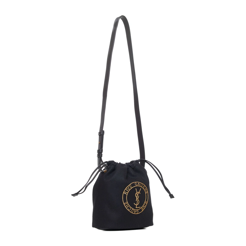 Saint Laurent Zwarte Wol Leren Emmer Tas Black Heren