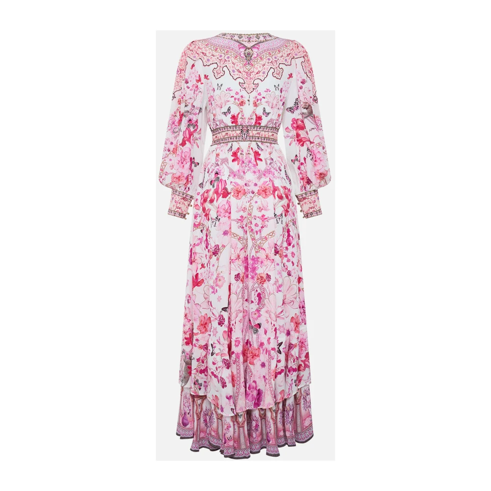 Camilla Botanische Novelle Zijden Maxi Jurk Pink Dames