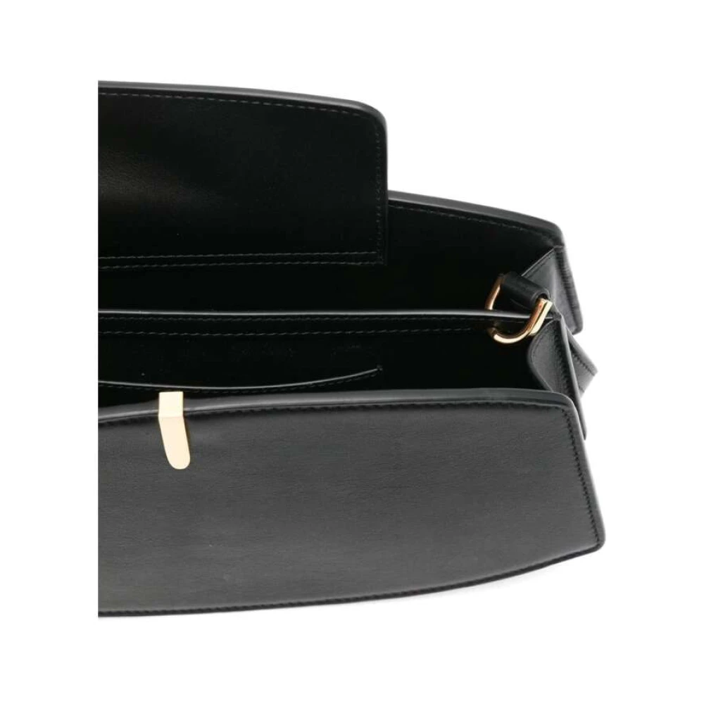 Savette Zwarte leren schoudertas met magnetische sluiting Black Dames