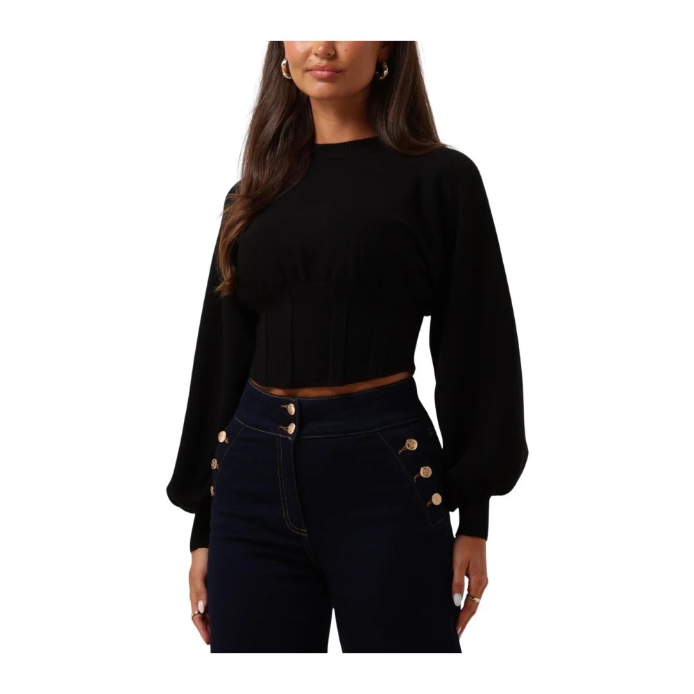 Silvian Heach Puff Sleeve Round Neck Sweater Black Dames