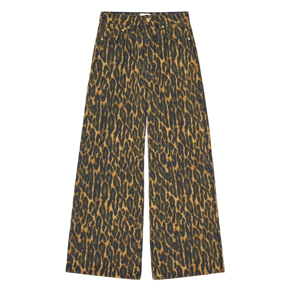 Ganni Women's Brown Leopard Baggy Jeans - Wide Jeans - W26 - Jeans