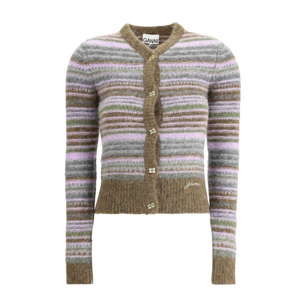 Ganni Gestreepte Merinowol V-hals Vest Multicolor Dames