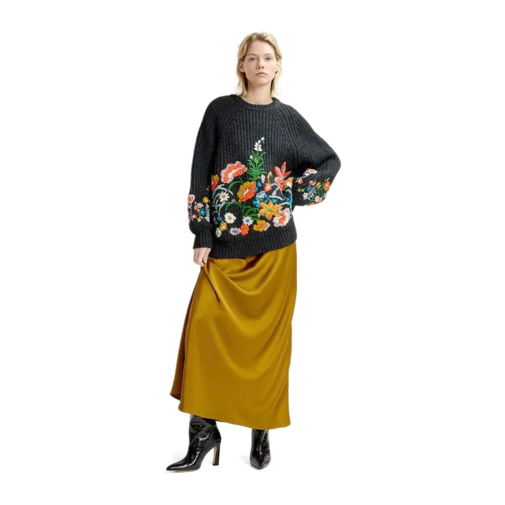 Essentiel Antwerp Donkergrijze Bloemrijke Crewneck Jumper Multicolor Dames