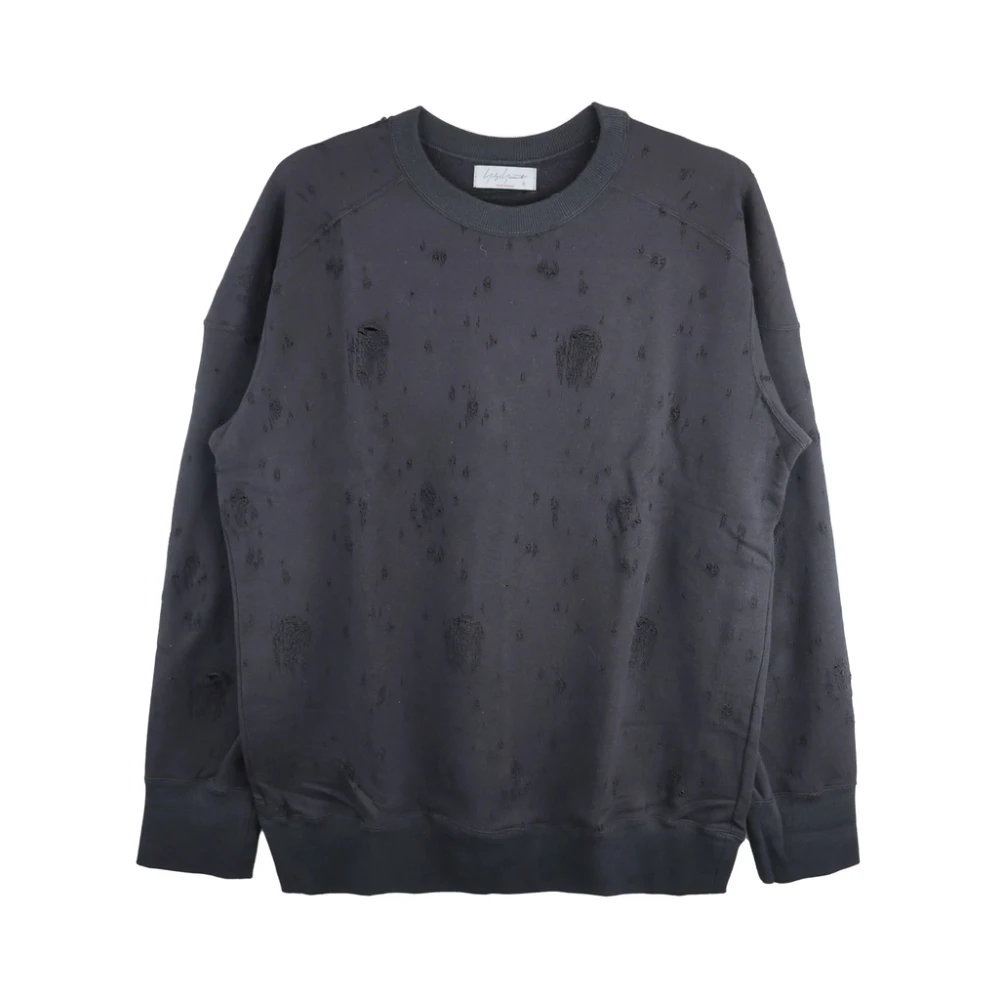 Yohji Yamamoto Zwarte Crew Neck Sweatshirt Distressed Black Heren