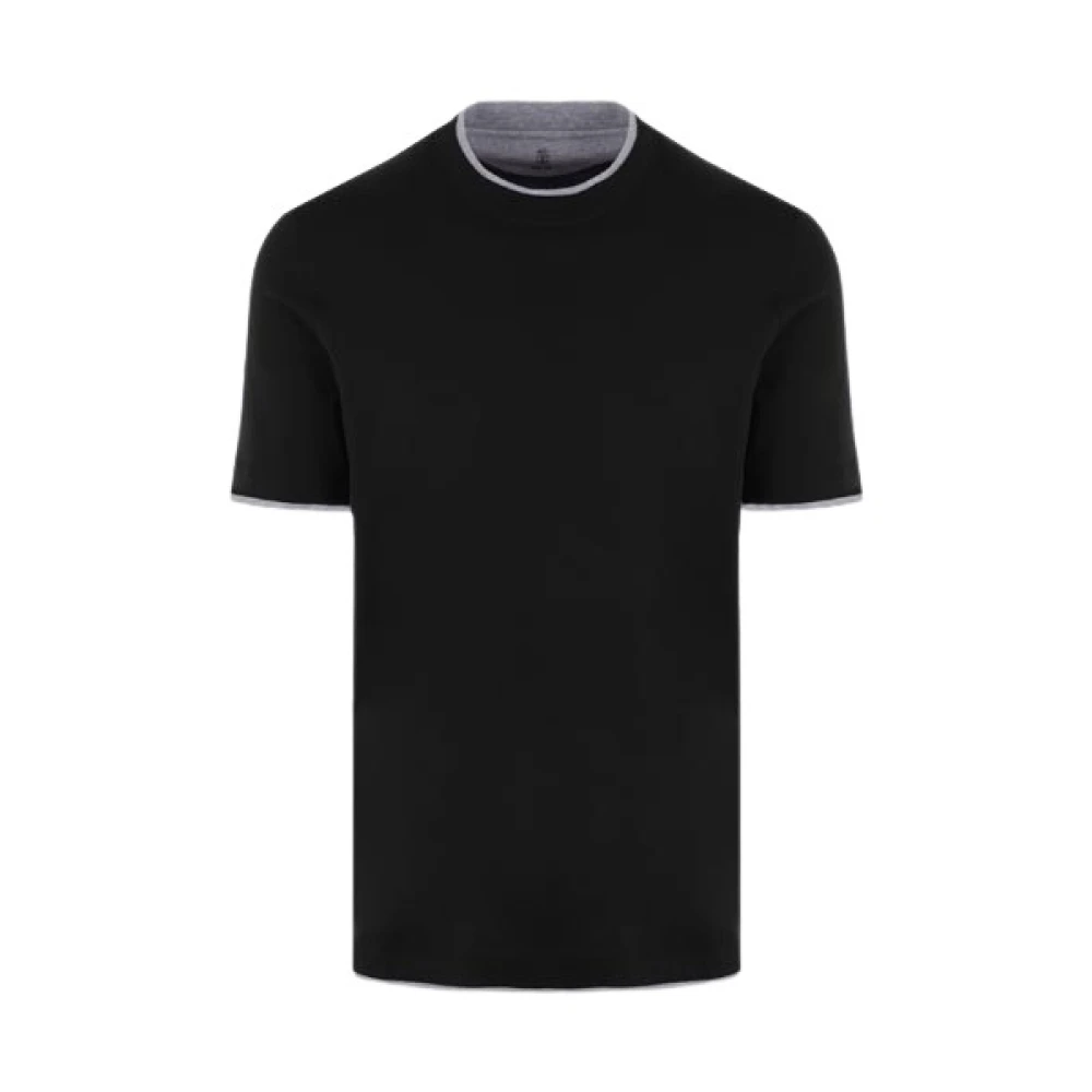 BRUNELLO CUCINELLI Zwart T-shirt met grijze rand van Black Heren
