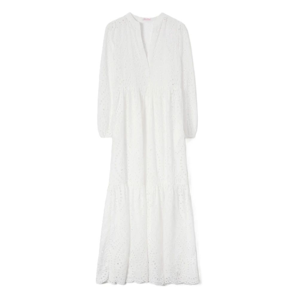 Mc2 Saint Barth White Maxi Dresses, Female, M, Sylvia Sangallo Lace Maxi Dress