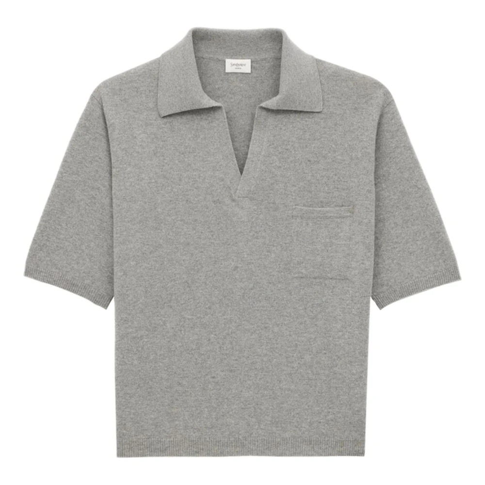 Saint Laurent V-Neck T-shirt met zak Gray Heren