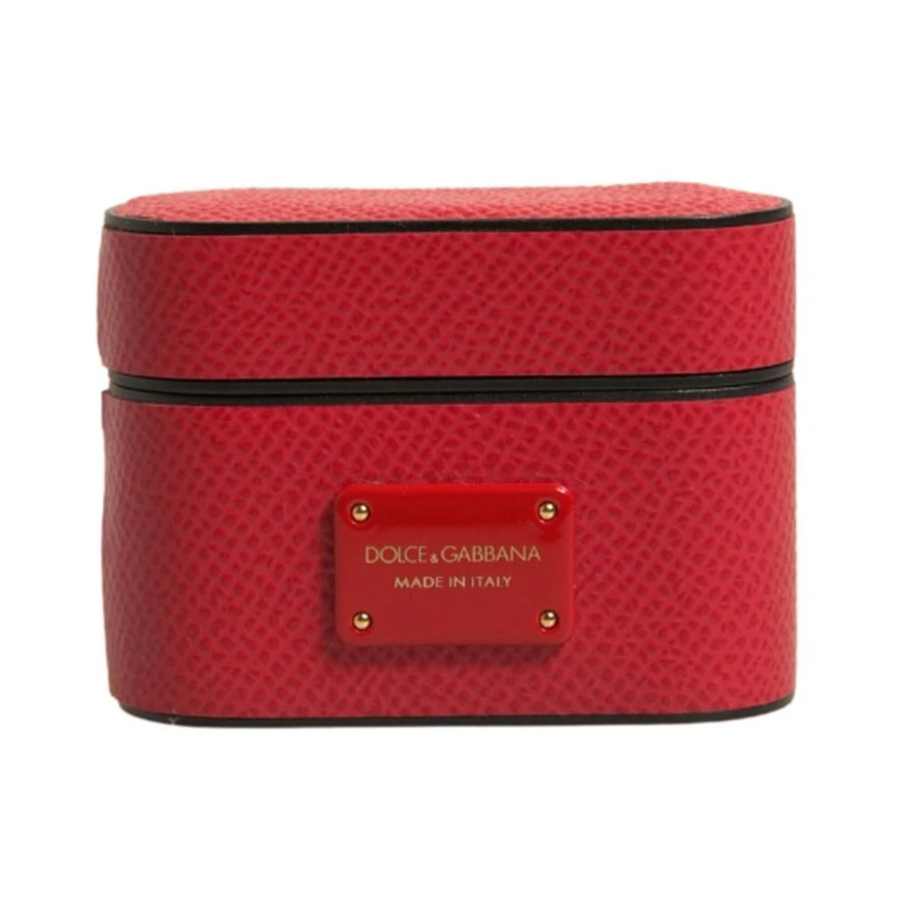 Dolce & Gabbana Rood Leren Metalen Logo Airpods Hoesje Red Heren