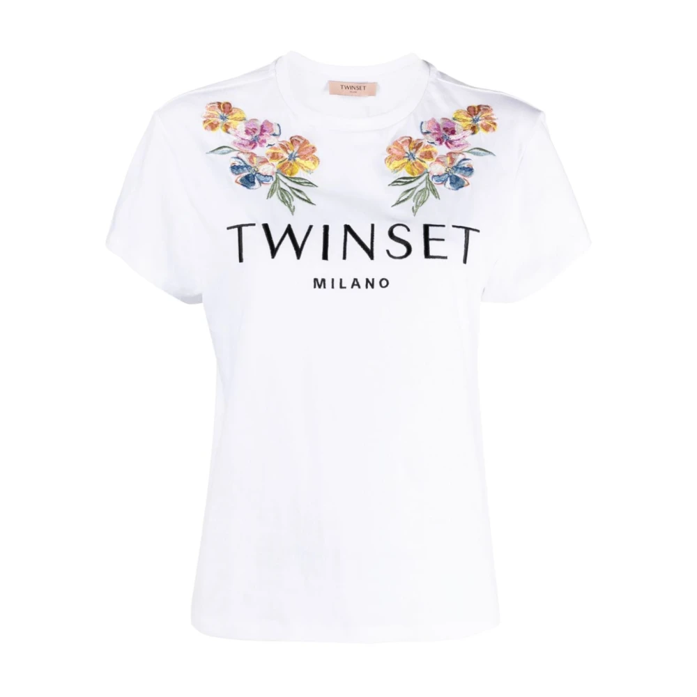 Twinset Bloemen Geborduurd Wit T-shirt en Polo Set White Dames
