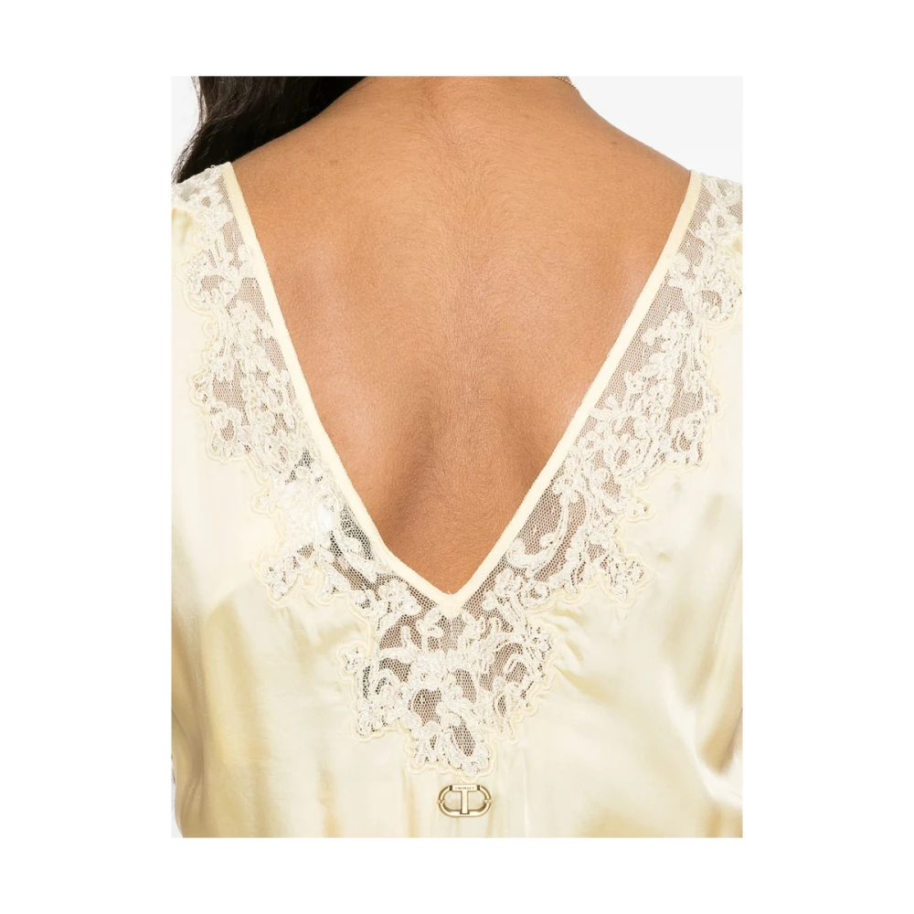 Twinset Pastelgele Kant V-hals Jurk Yellow Dames