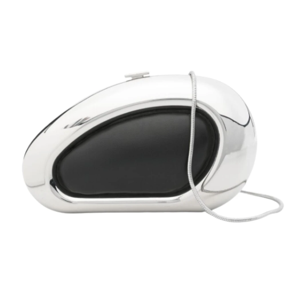 Simkhai Zilveren zwarte leren clutch met afneembare band Gray Dames