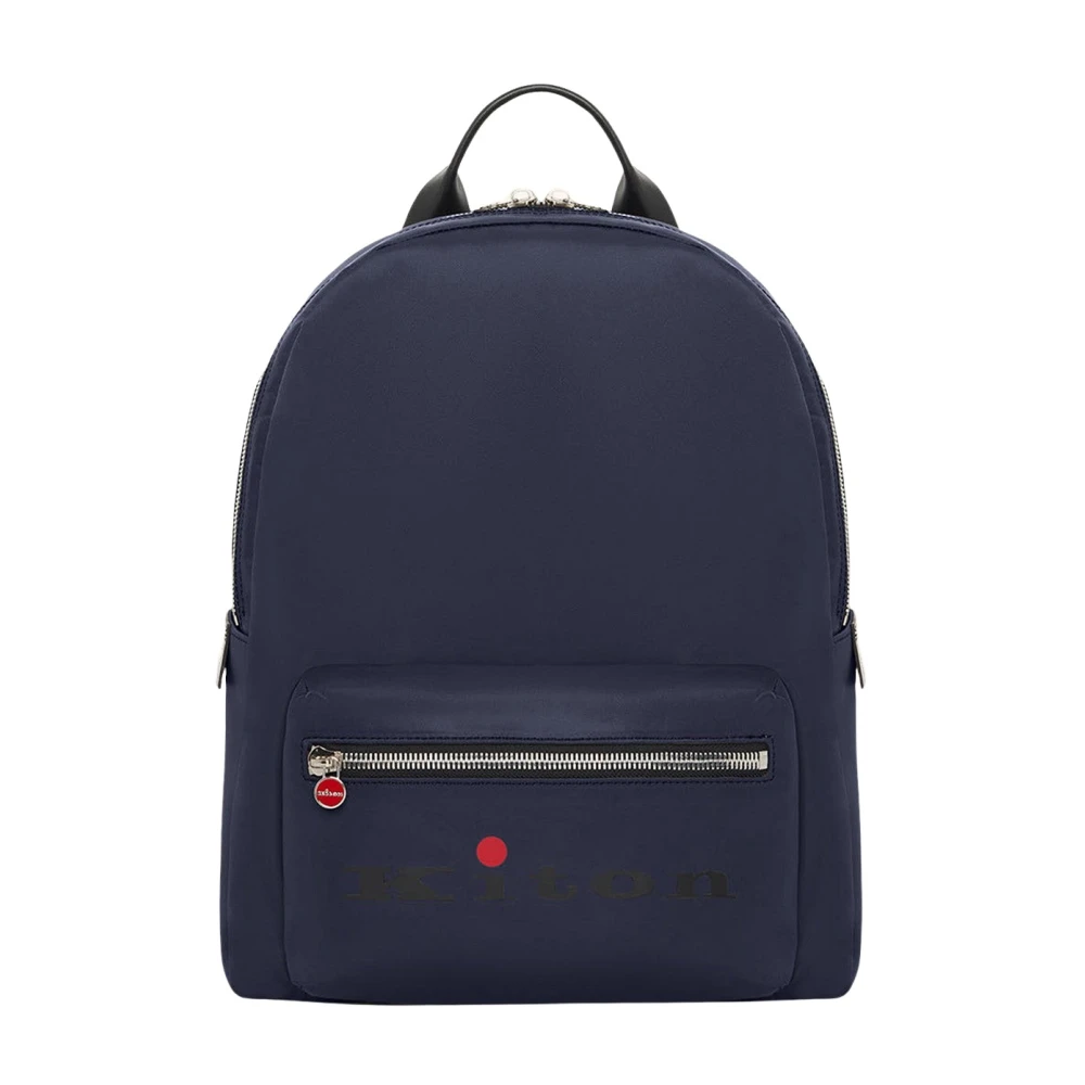Kiton Sportieve Leren Rugzak Blue Heren