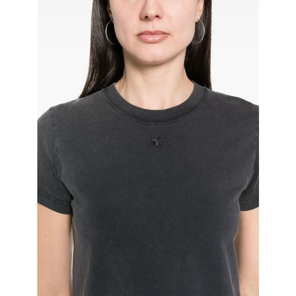 Courrèges Donkergrijze Katoenen T-shirt met Geborduurd Logo Gray Dames