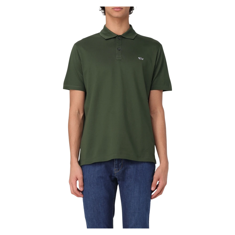 Paul & Shark Green Polo Shirts, Male, 2XL, Knit Polo With Shark Badge