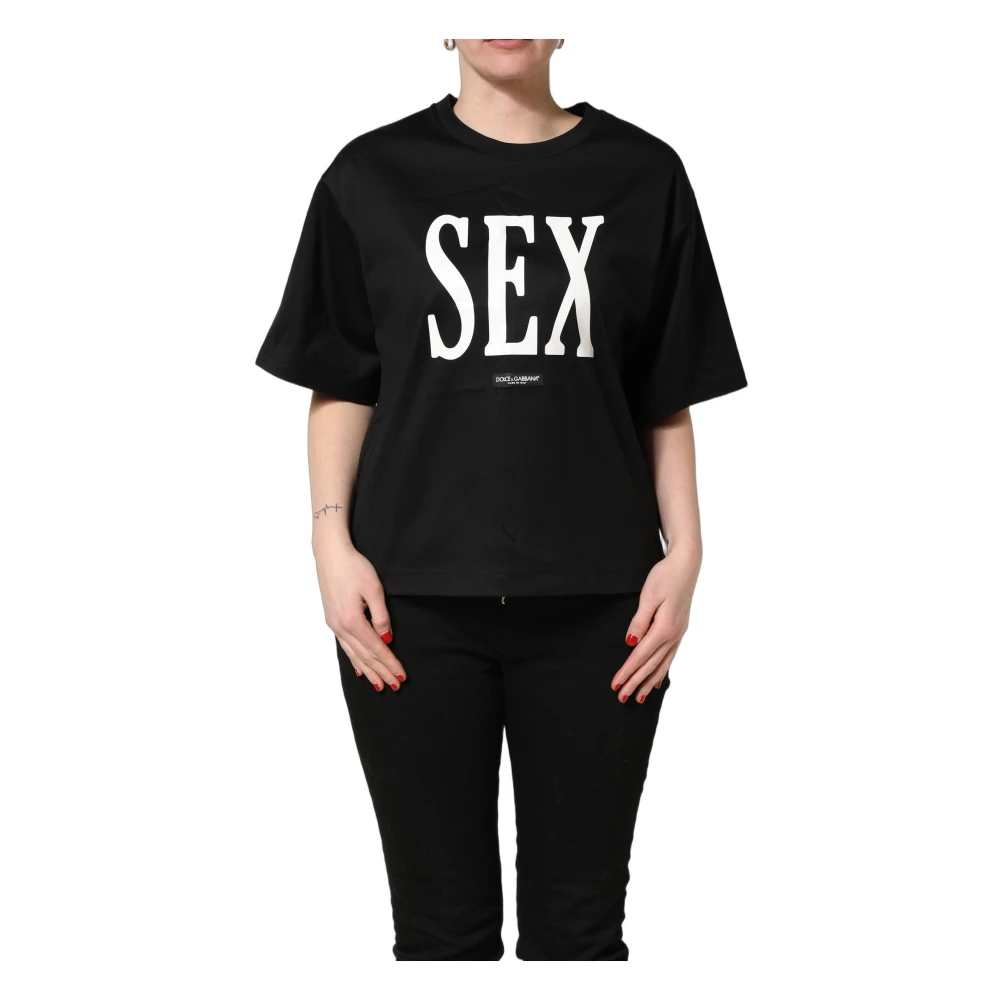 Dolce & Gabbana Women's Black T-Shirts, M, Short Sleeve Crew Neck T-Shirt