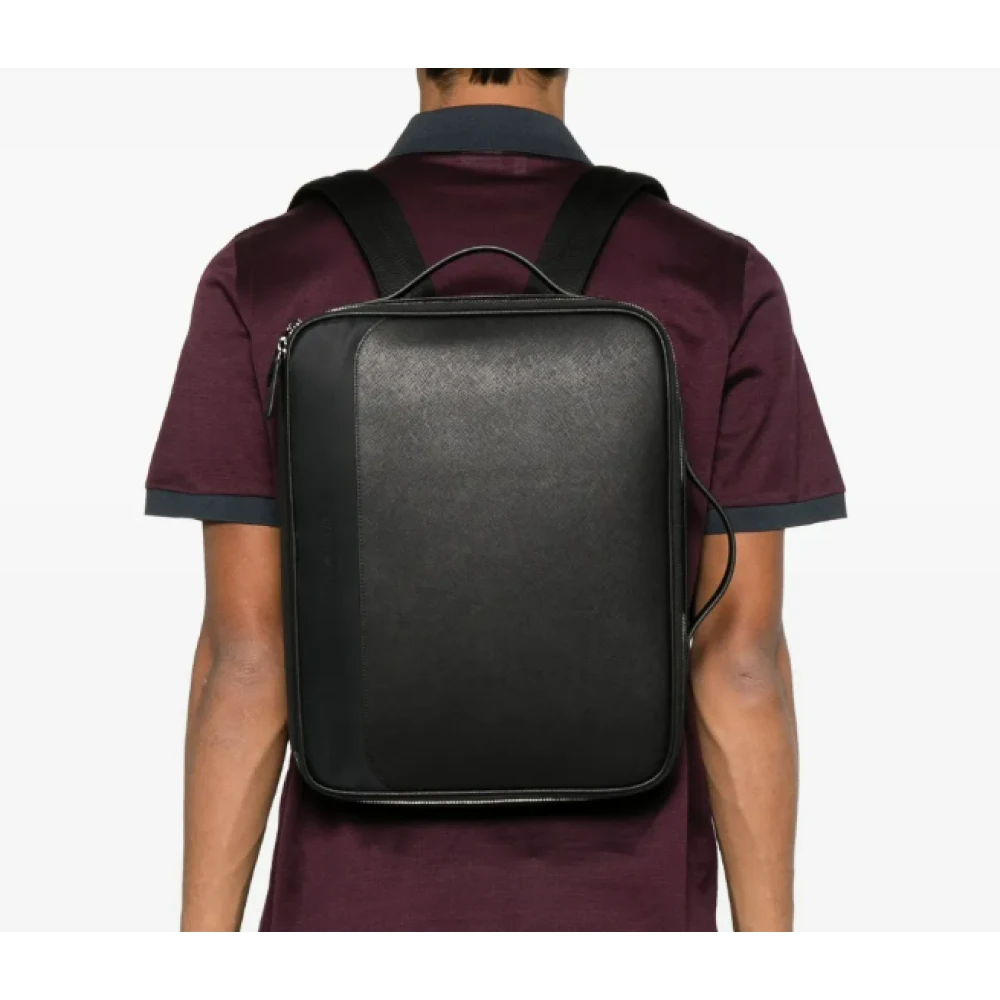 Emporio Armani Zwarte Laptoptas met reliëflogo Black Heren