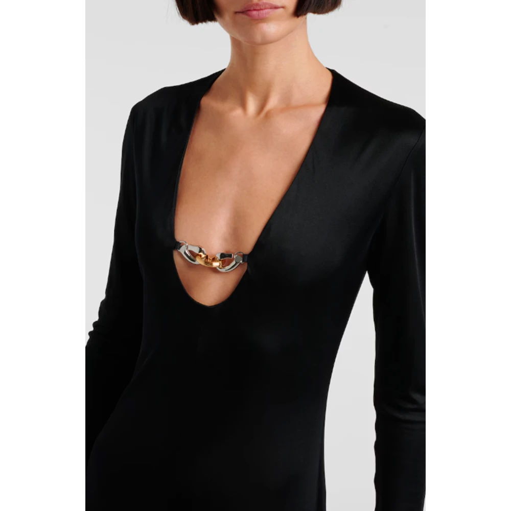 TORY BURCH Zwarte V-hals Lange Mouw Jurk Black Dames