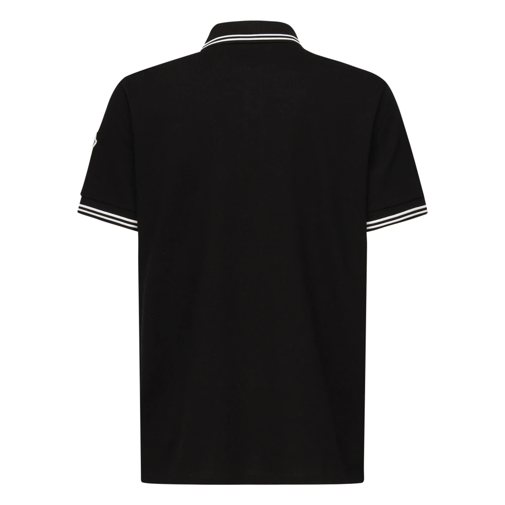 Moncler Zwarte Poloshirt met Gestreepte Kraag Black Heren
