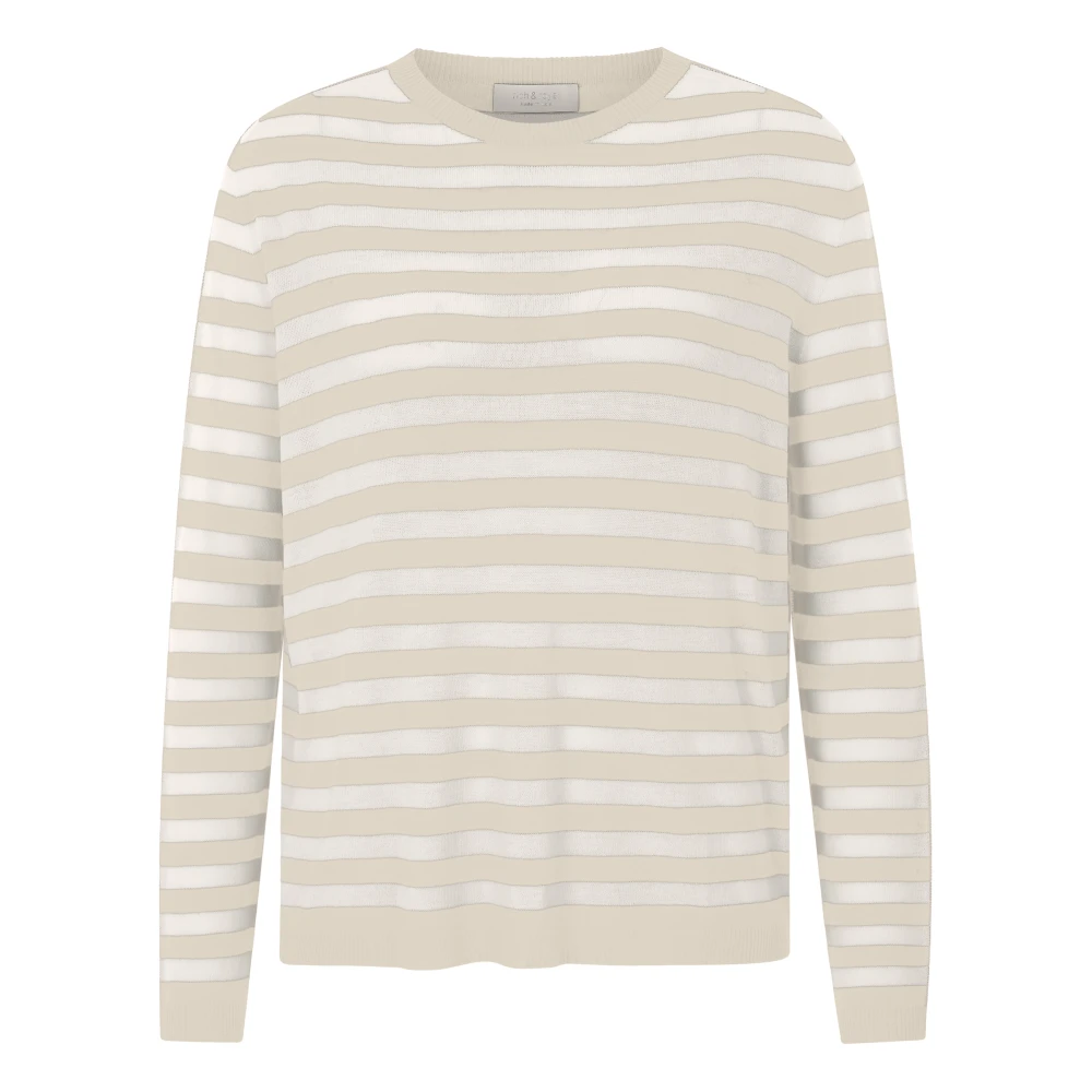 Rich & Royal Gestreepte Crew Neck Lichtgewicht Top Beige Dames