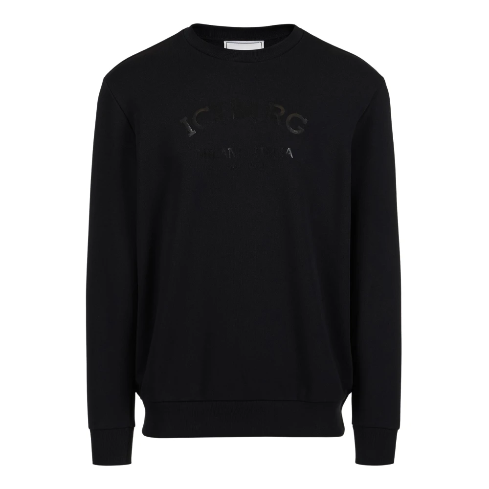 Iceberg Zwarte crewneck slim fit sweatshirt met logo Black Heren