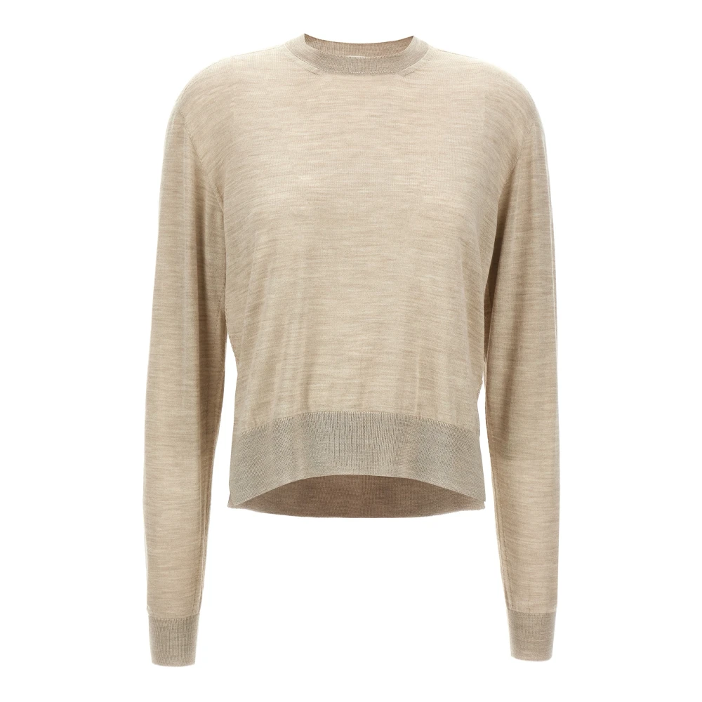 Jil Sander Women's Beige Asymmetrical Mesh Sweater