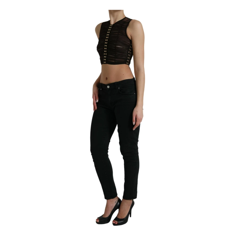 Dolce & Gabbana Versierde Nylon Cropped Top Black Dames