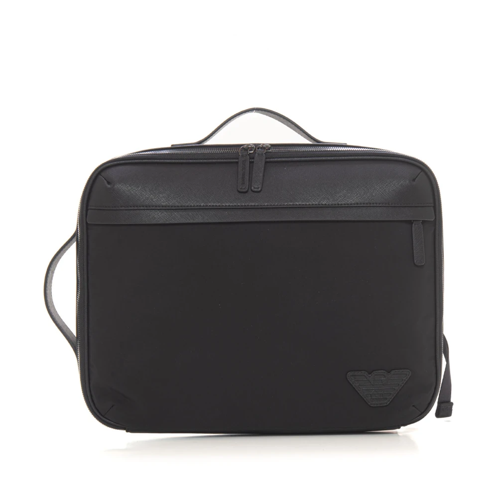 Emporio Armani Klassieke Leren Aktetas voor Professionals Black Heren