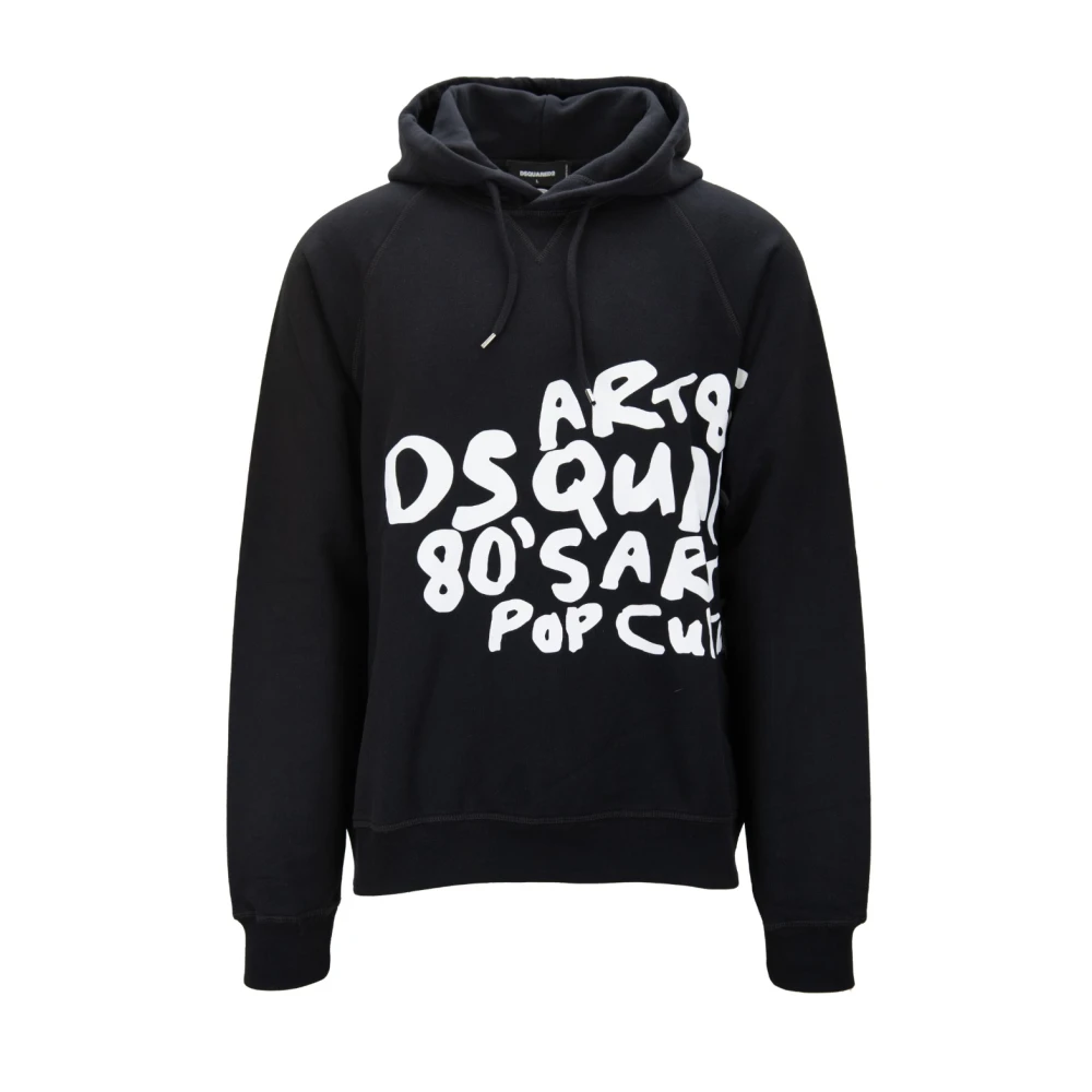 Dsquared2 Men's Black Hooded Cotton Sweatshirt With Drawstring - Hoodies - M - Sweatshirts & Hoodies