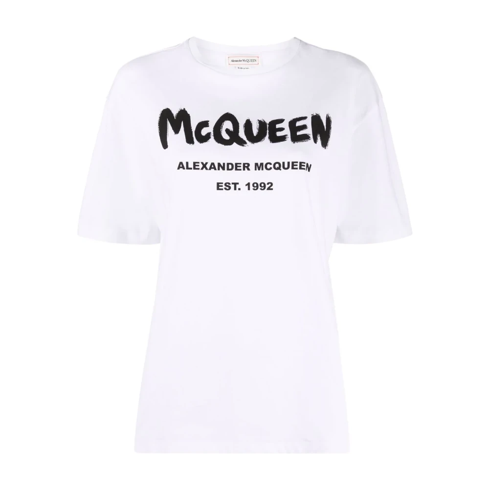 Alexander McQueen Graffiti Logo Crewneck T-shirt White, Dam