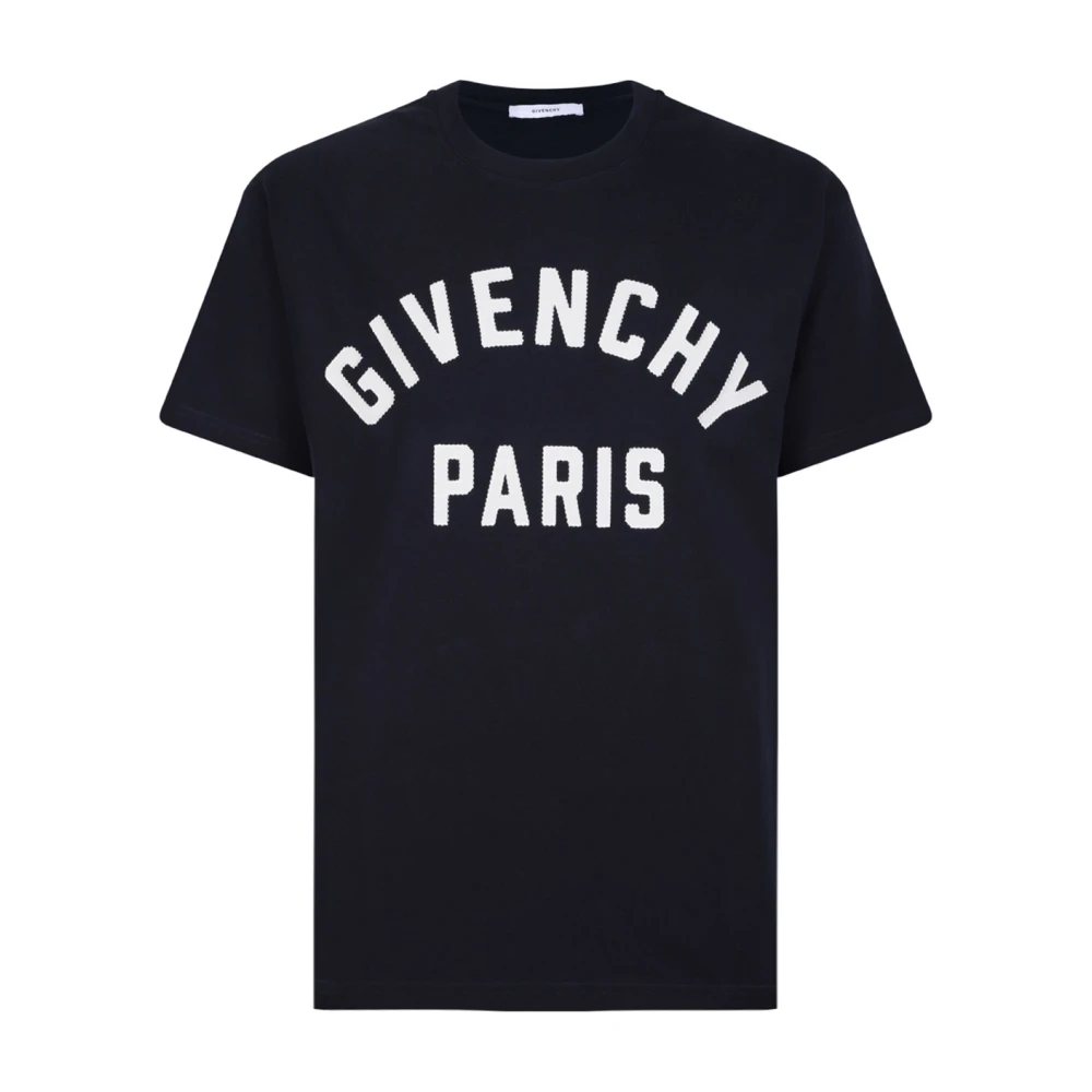 Givenchy Men's Blue T-Shirts, L, T-Shirt In Cotton With Paris Embroidery