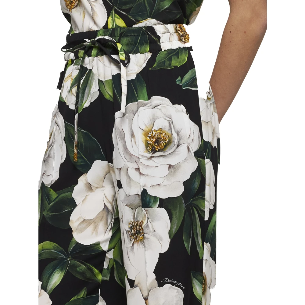 Dolce & Gabbana Gardenia Print Zijden Charmeuse Broek Multicolor Dames