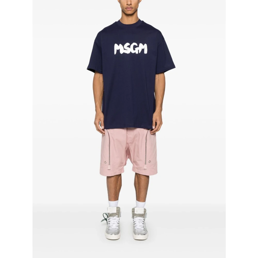 Msgm Blauw T-shirt met Bedrukt Logo Blue Heren