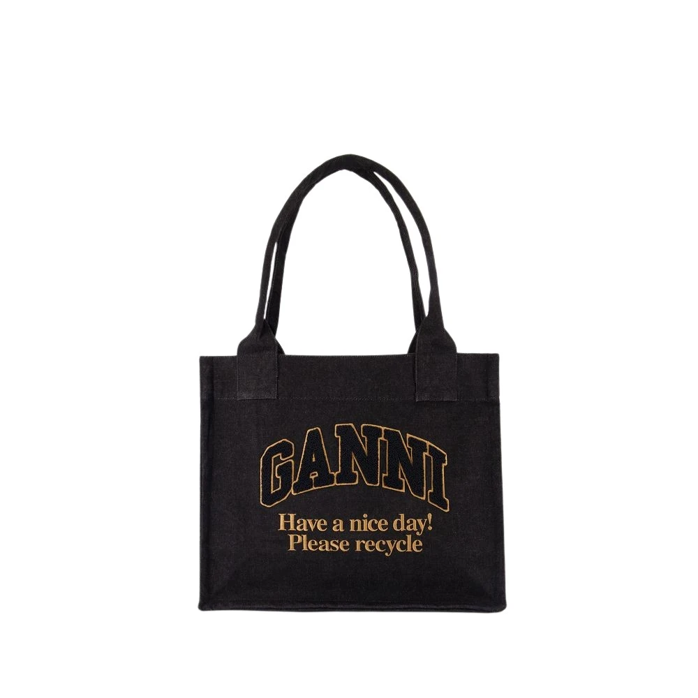 Ganni Zwarte Katoenen Shopper Tas Black Dames
