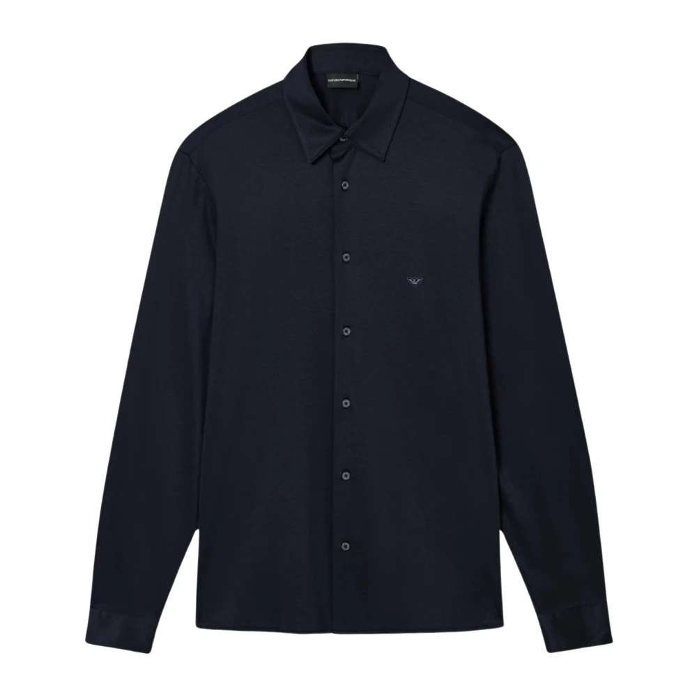 Emporio Armani Blå Slim-Fit Skjorta I En Lyocell-Blandad Jersey