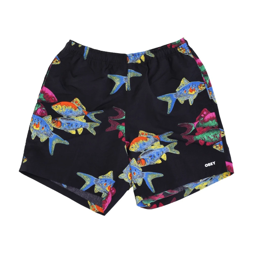 Obey Bedrukte Fishbowl Shorts Zwart Multicolor Heren