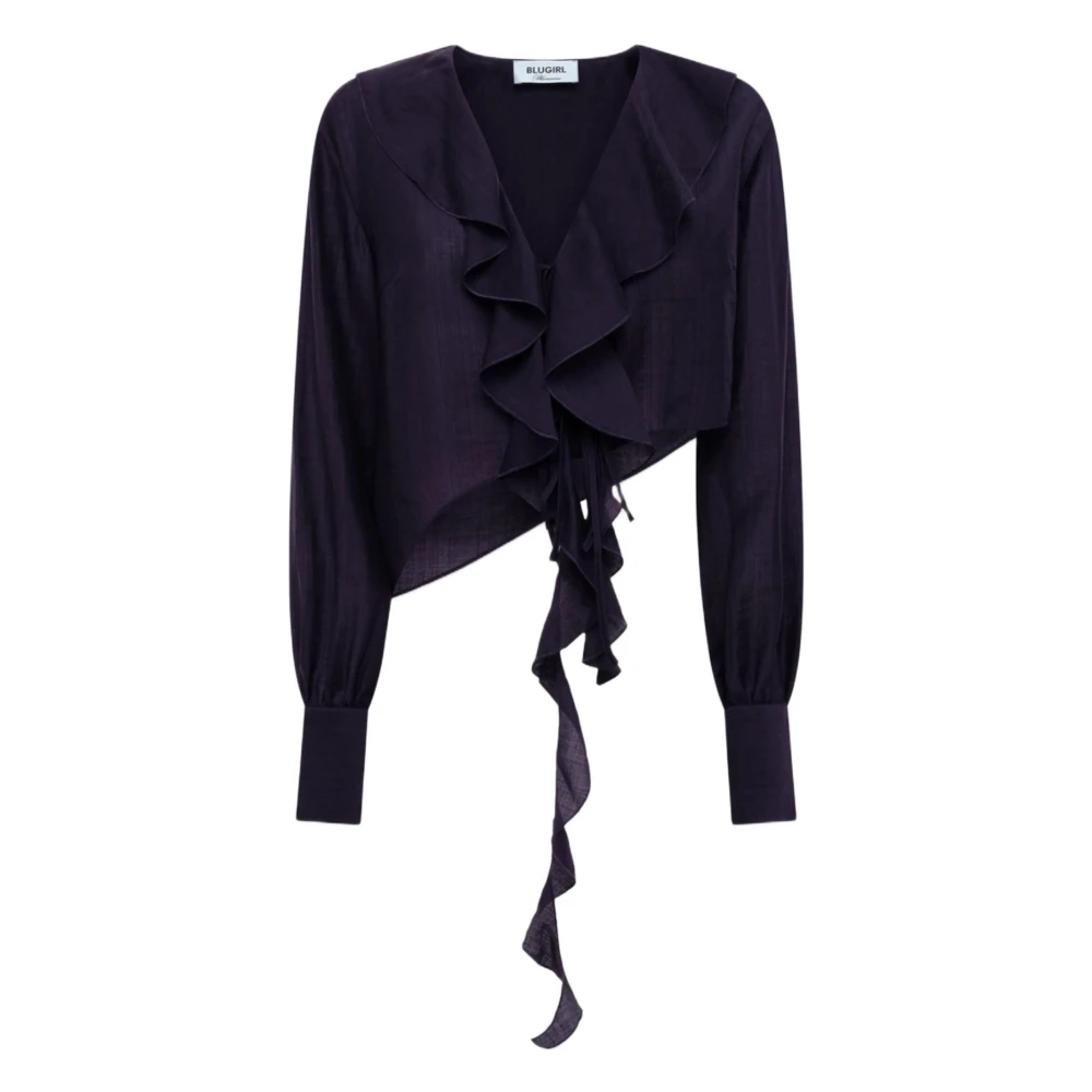 Blugirl Women's Blue Blouses, Xs, Cropped Blouse With Ruffles