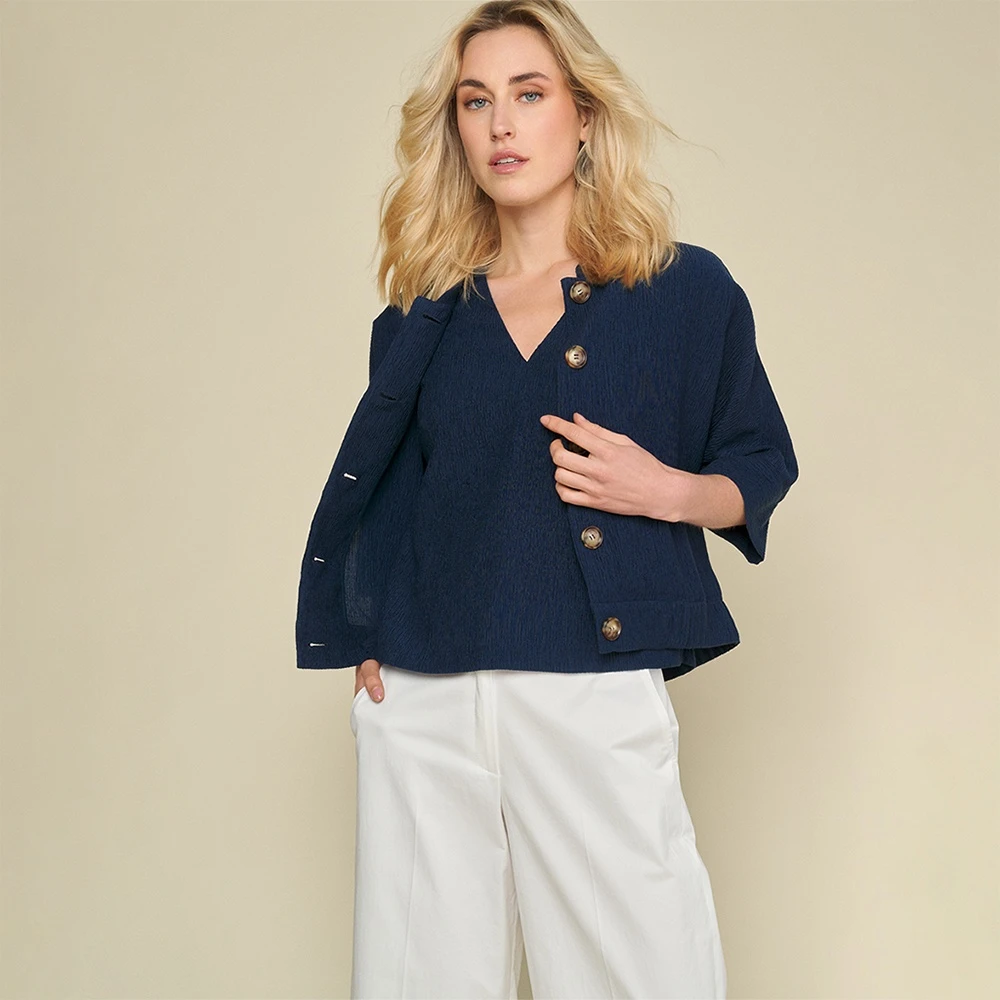 Marie Méro Blauwe Crepe Jas met Elastische Boord Blue Dames