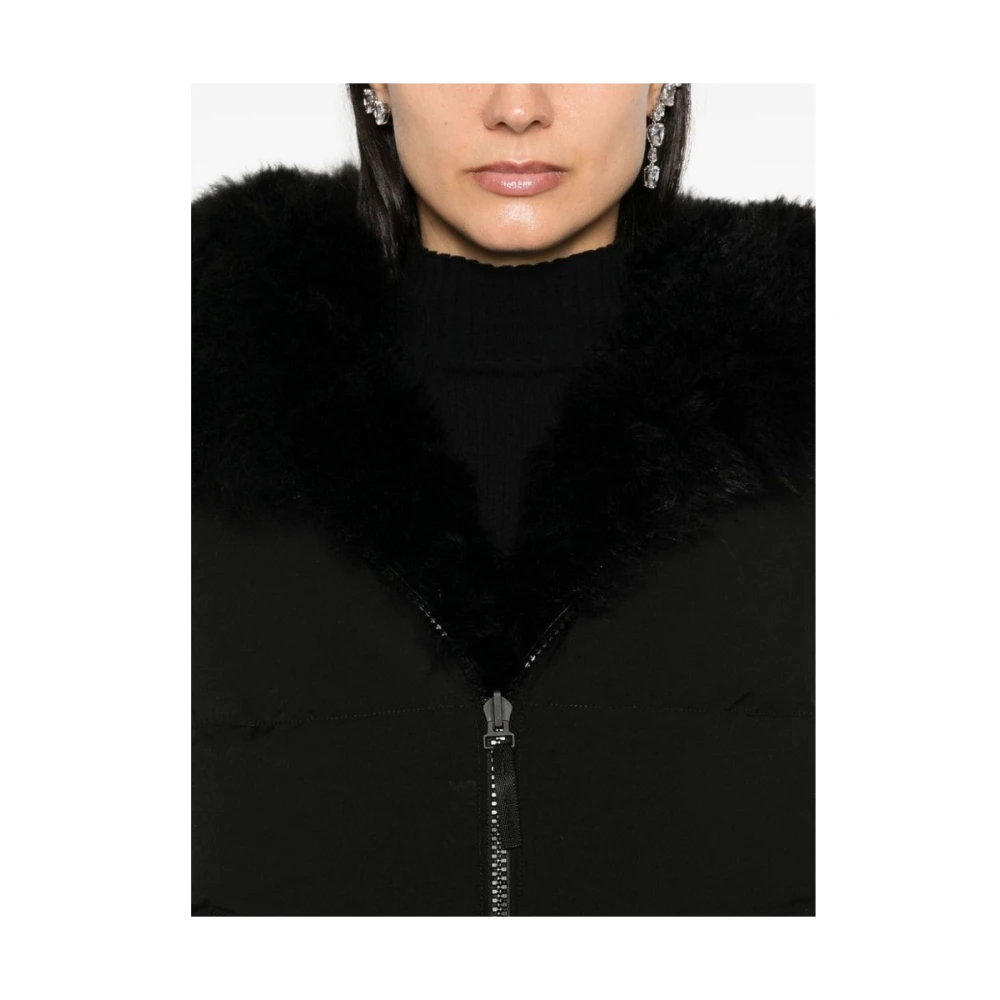 Yves Salomon Zwarte Gewatteerde Omkeerbare Hooded Vest Black Dames