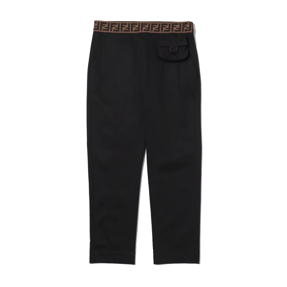 Fendi Unisex Kids Black Trousers, 12 Y, Gabardine Trousers For Juniors