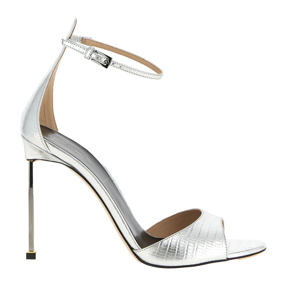 Tom Ford Women's Gray High Heel Sandals, 3 Uk, Laminated Printed Tejus Spire Ankle Strap Sandal