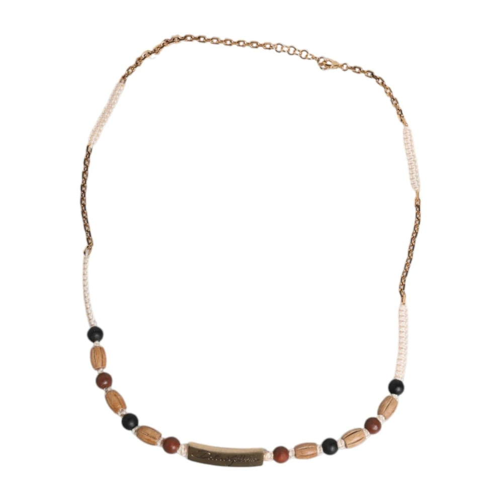 Dolce & Gabbana Men's Black/Gold Beaded Logo Pendant Necklace