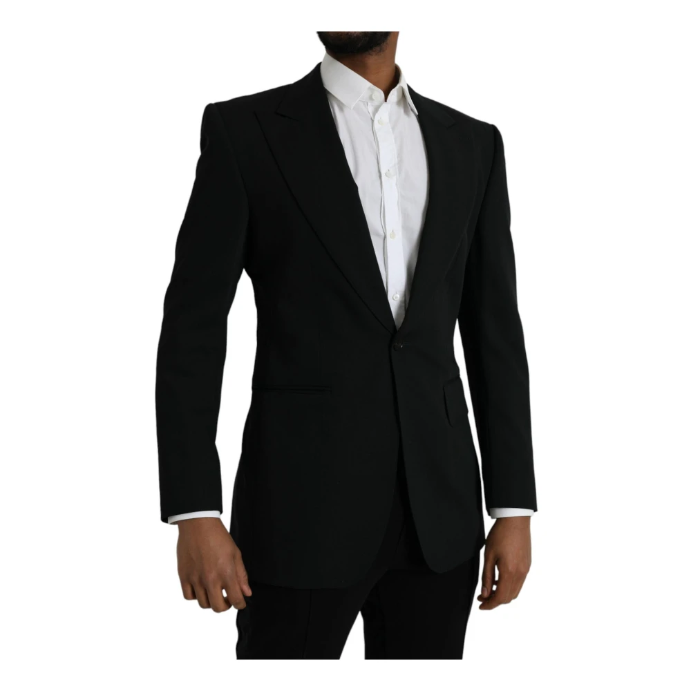 Dolce & Gabbana Zwarte Wol Peak Coat Blazer Black Heren