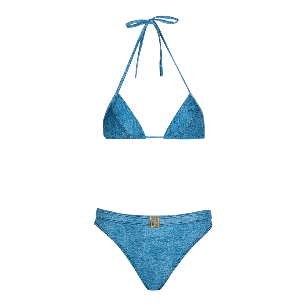 Balmain Donna Blu - Costume Da Bagno Due Pezzi In Denim - Swimwear - 2XS