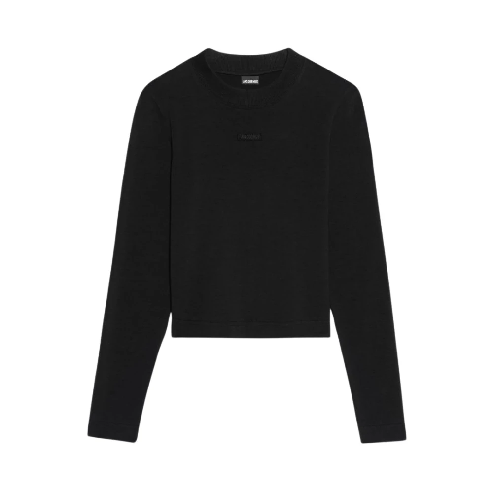 Jacquemus Lange Mouw Ribgebreid T-shirt Black Dames