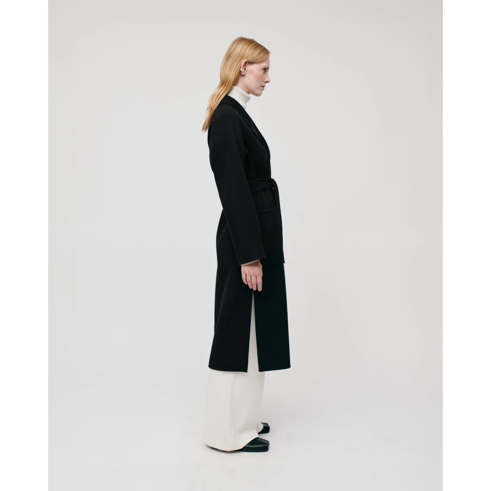 IVY OAK Midi Wollen Jas met Riem en Zakken Black Dames