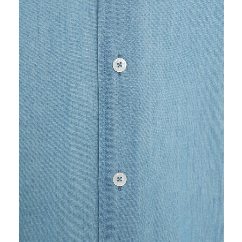 Fedeli Blauw Fijn Katoenen Overhemd Spreid Kraag Blue Heren