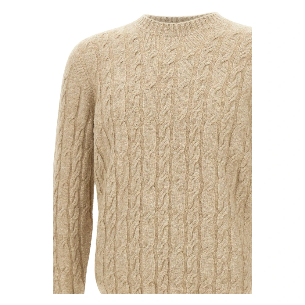 Kangra Kabelgebreide Ronde Hals Trui Beige Heren